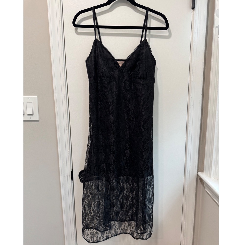 Bloomfield Black Floral Lace Midi‎ Slip Dress Womens Large Adjustable Straps